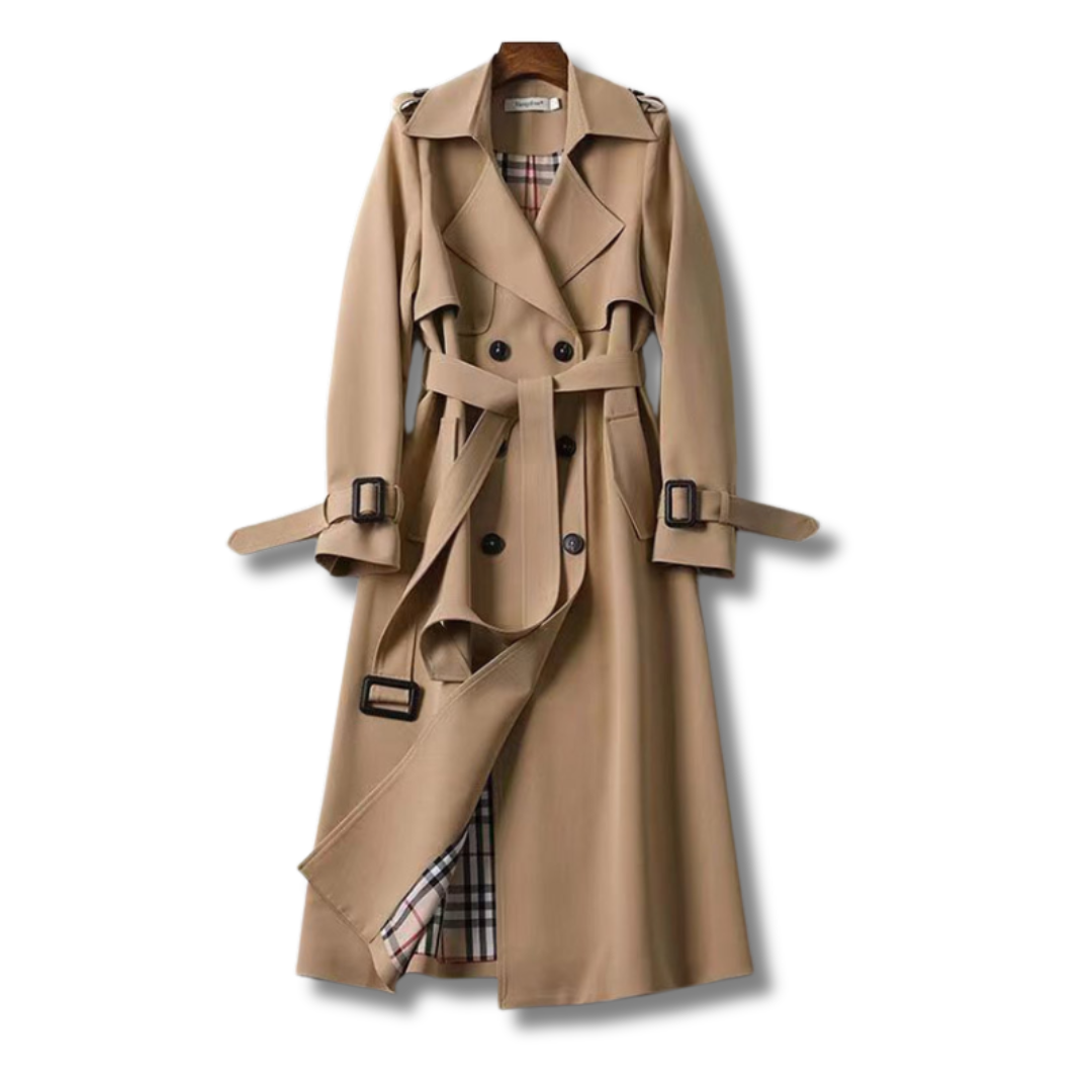 Damen Trenchcoat klassisch Doppelreiher Übergangsjacke mit Gürtel - BXRLIN