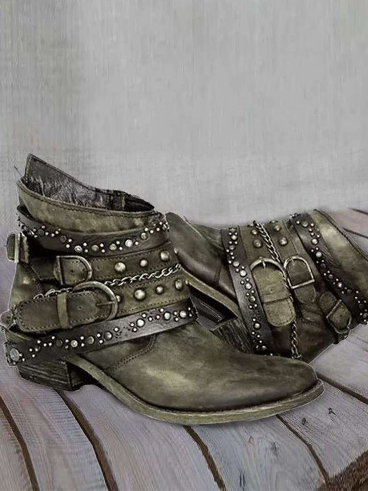 Raven | Vintage Biker-Stiefeletten mit Nieten & Schnallen