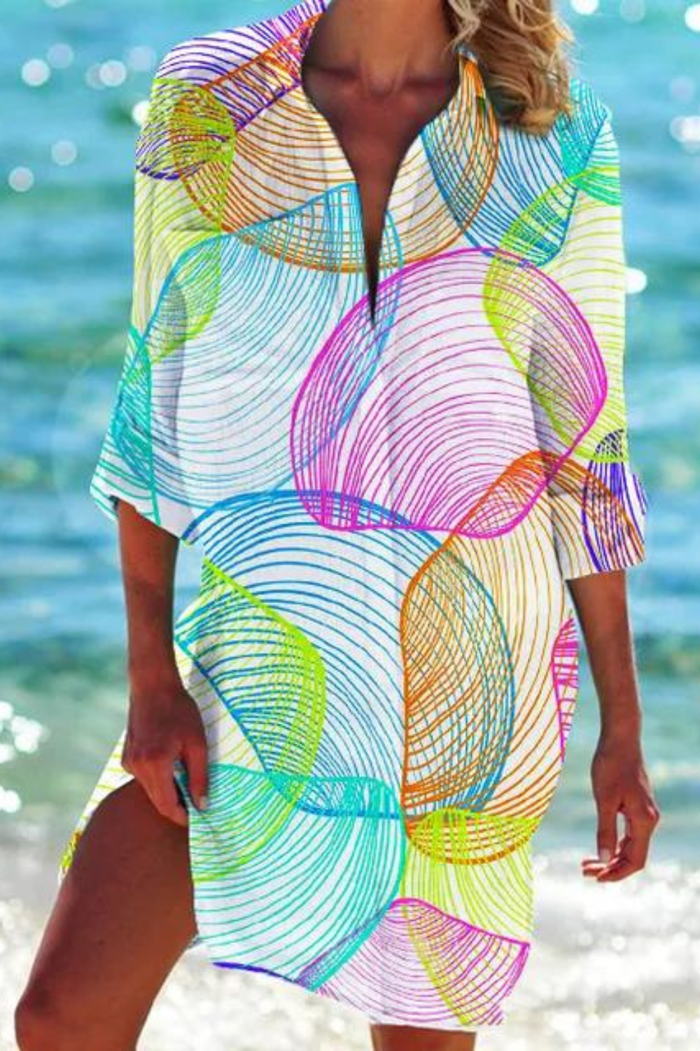 Dena | Lange Strandbluse mit Meeresmotiv