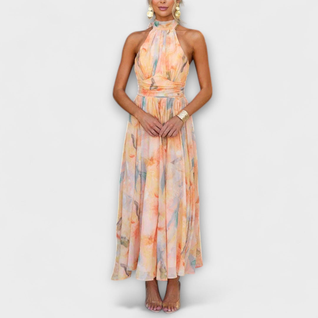 Isola | Damen-Midikleid mit Wasserfarben-Print