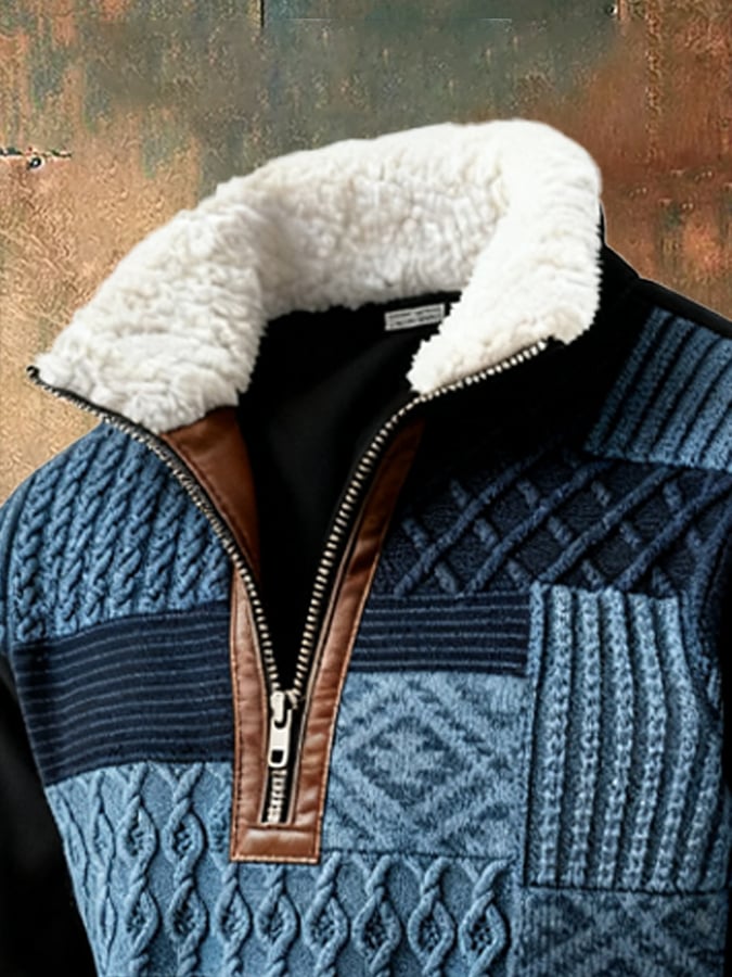 Léon | Herren-Fleecepullover mit Patch-Design und Reißverschlusskragen