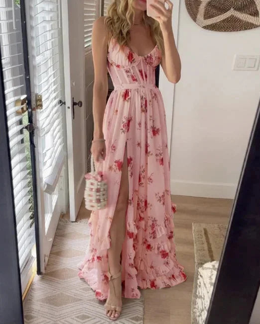 Sophie | Blumen-Maxi-Sommerkleid mit Schlitz