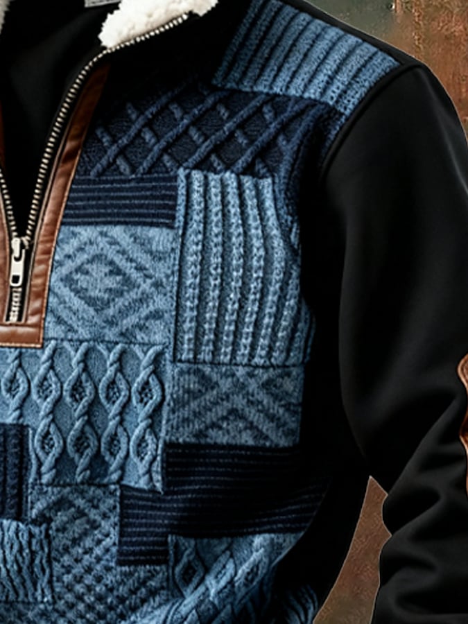 Léon | Herren-Fleecepullover mit Patch-Design und Reißverschlusskragen