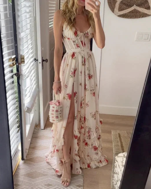 Sophie | Blumen-Maxi-Sommerkleid mit Schlitz