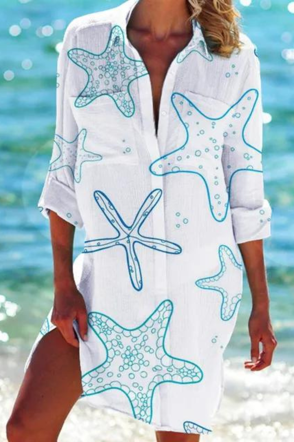 Dena | Lange Strandbluse mit Meeresmotiv