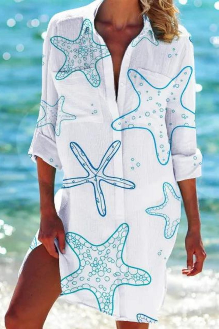 Dena | Lange Strandbluse mit Meeresmotiv