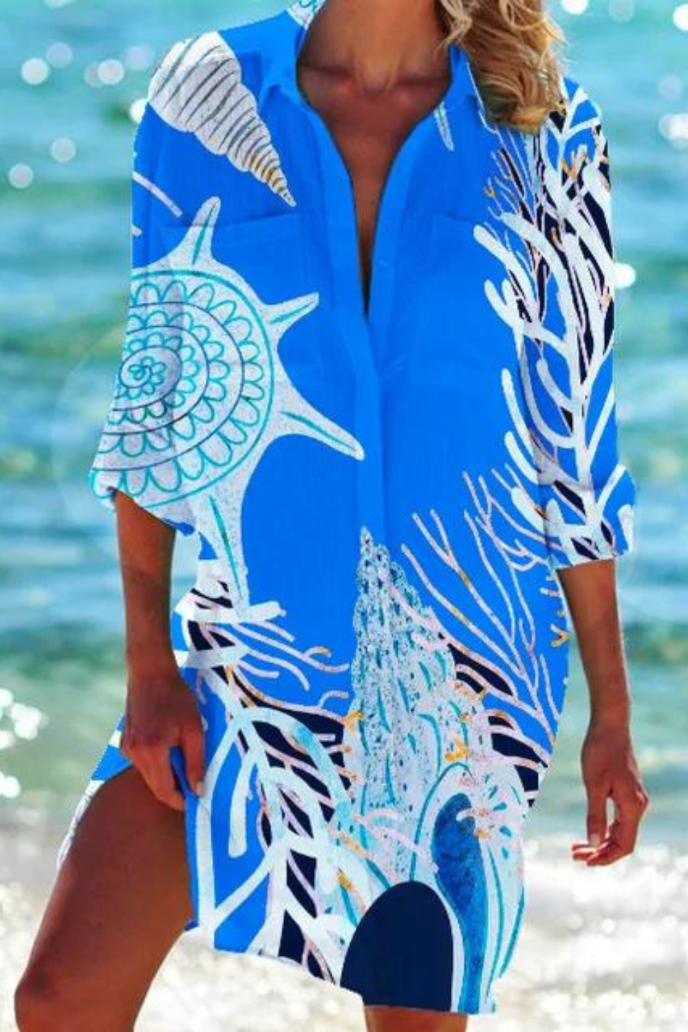 Dena | Lange Strandbluse mit Meeresmotiv