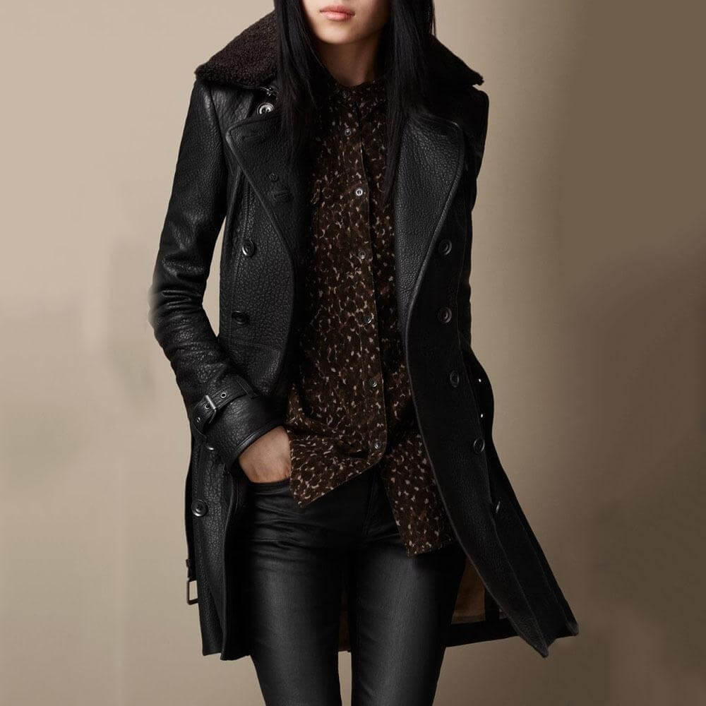 Damen Eleganter 3/4 Leder-Mantel - BXRLIN