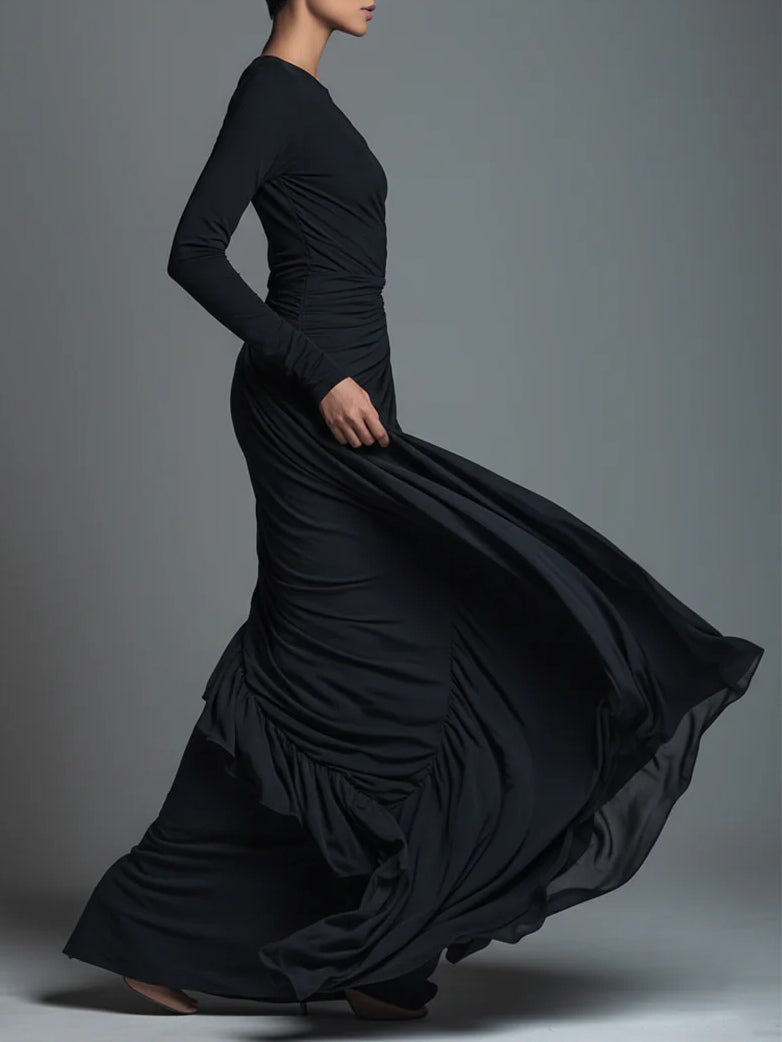 Valeria | Langarm Abendkleid mit Drapierung