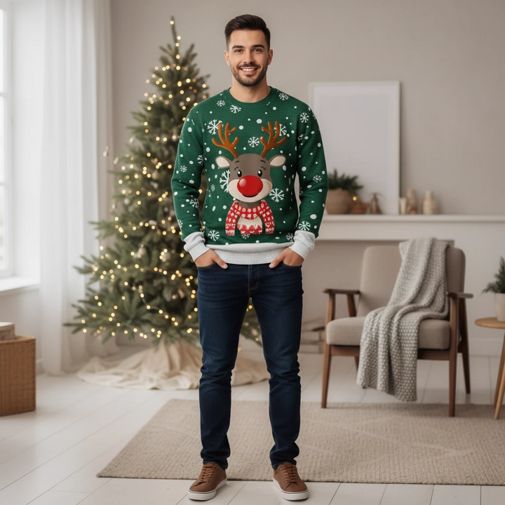 Renzo | Lustiger Herren-Weihnachtspullover mit Rentiermotiv