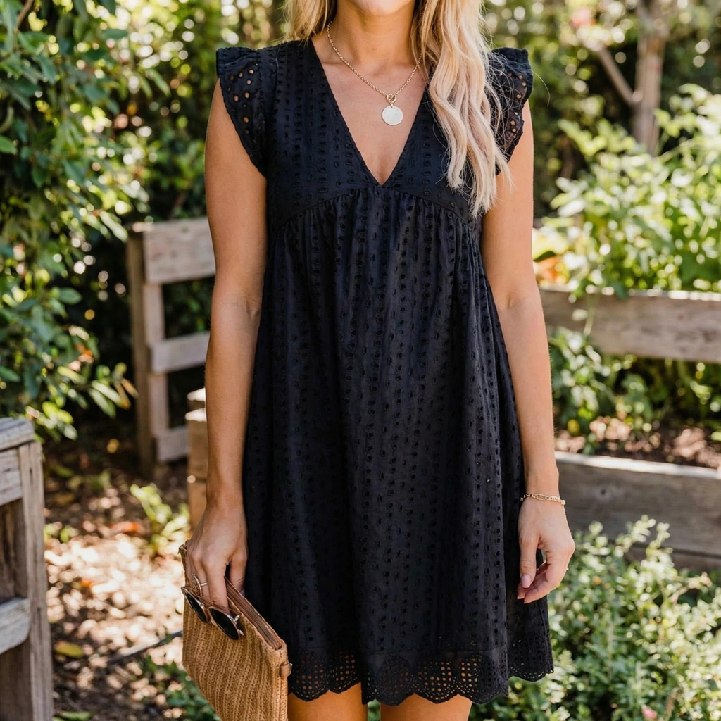 Nerina | Lockeres Freizeitkleid mit V Ausschnitt