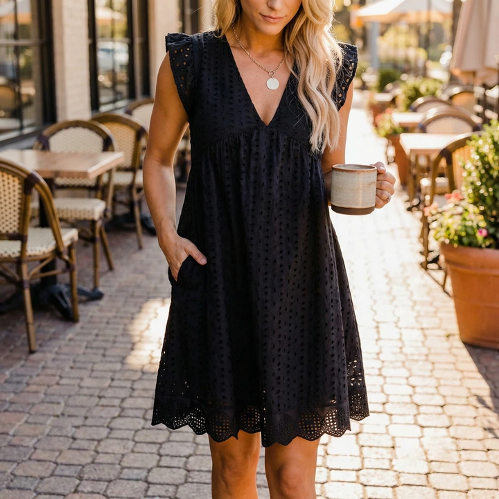 Nerina | Lockeres Freizeitkleid mit V Ausschnitt