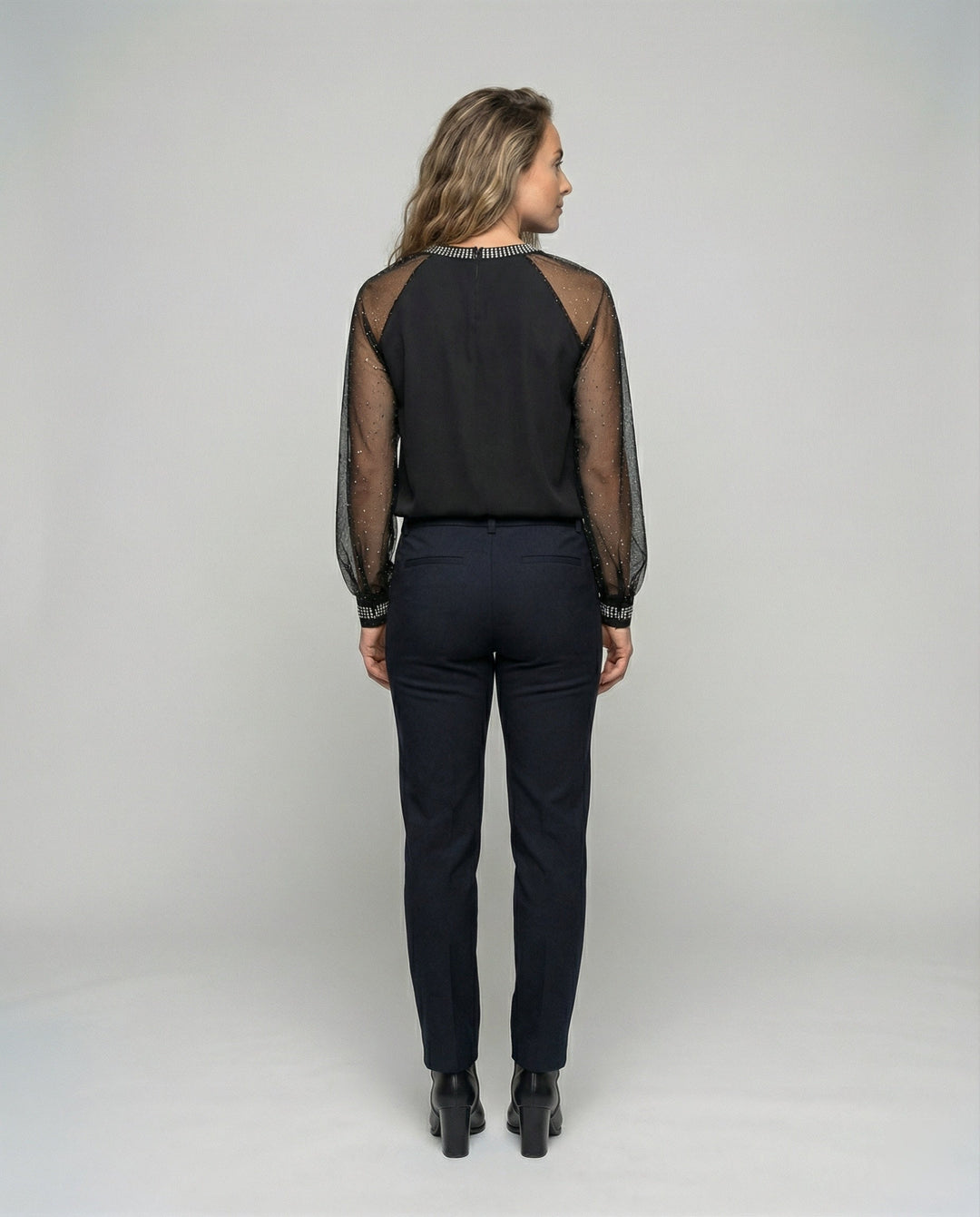 Damen Elegantes Mesh-Top mit Pailletten &amp; Transparenten Ärmeln