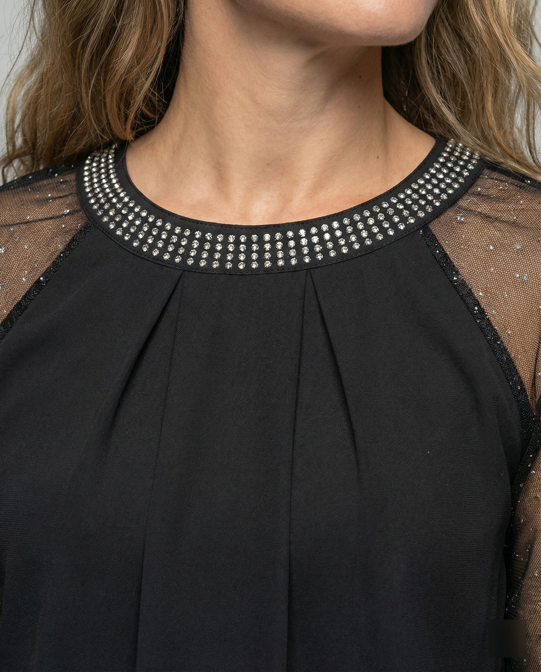 Damen Elegantes Mesh-Top mit Pailletten &amp; Transparenten Ärmeln