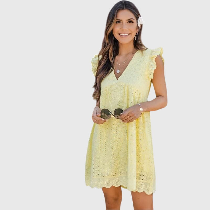 Nerina | Lockeres Freizeitkleid mit V Ausschnitt