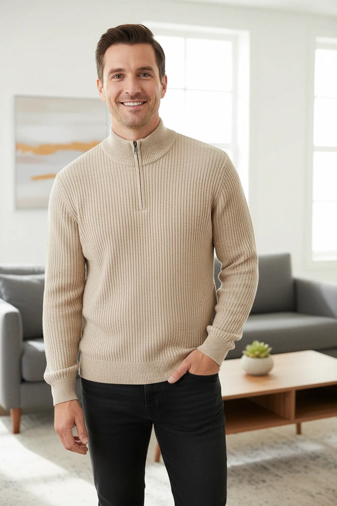 Marcel | Bequemer Herren-Halbzip-Rippstrickpullover