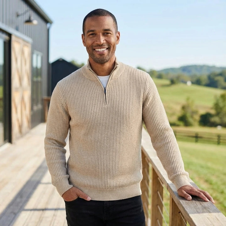 Marcel | Bequemer Herren-Halbzip-Rippstrickpullover
