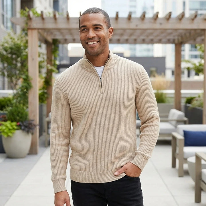 Marcel | Bequemer Herren-Halbzip-Rippstrickpullover