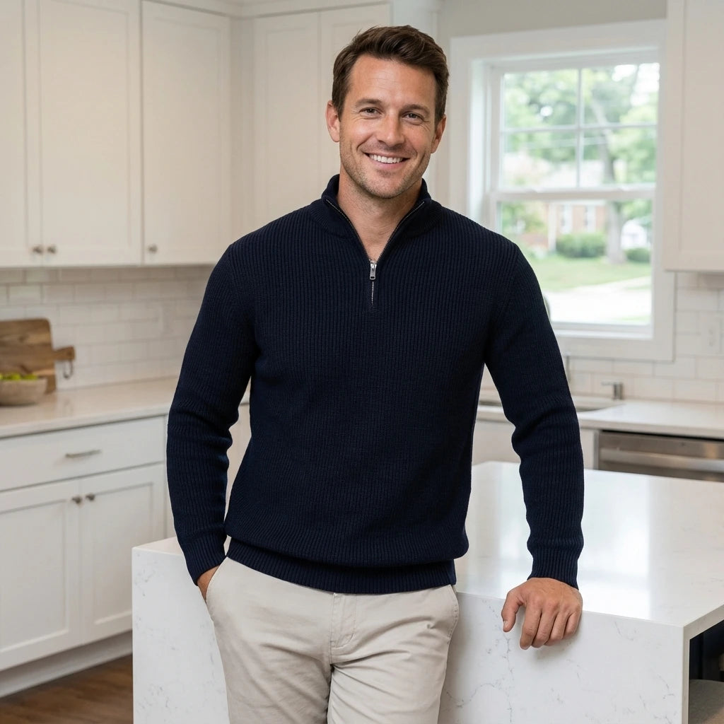 Timon | Herrenpullover im strukturierten Halbzip-Stil