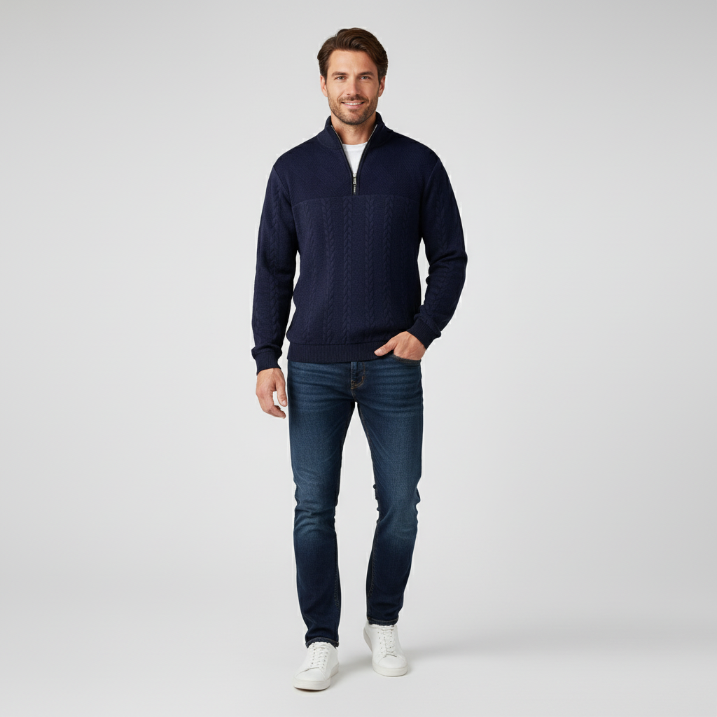 Farin | Herrenpullover im strukturierten Half-Zip-Design