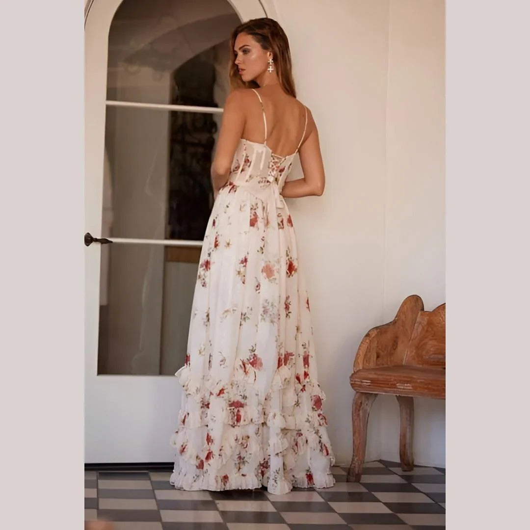 Sophie | Blumen-Maxi-Sommerkleid mit Schlitz